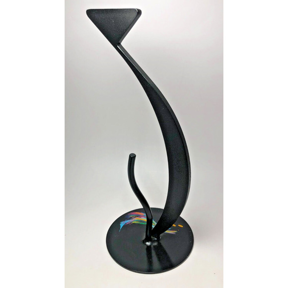 Signed J Hunter 14" Metal Black Cat Art Sculpture Standing Figurine Handmade MCM - Picture 3 of 6